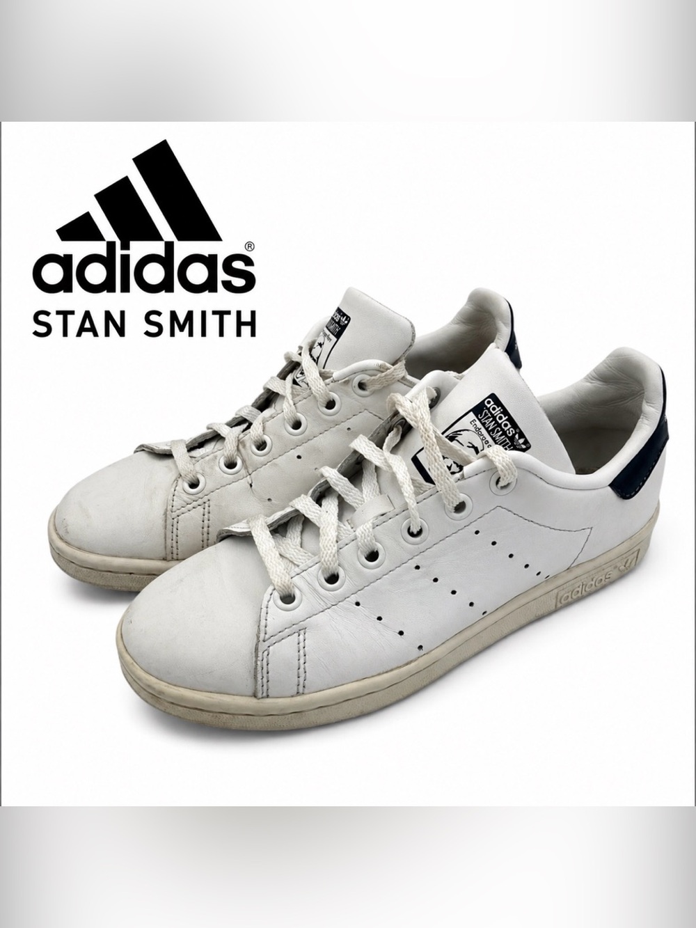 Adidas Stan Smith Kids 4.5 White Leather Sneakers Preowned Womens 6.5 Unisex
